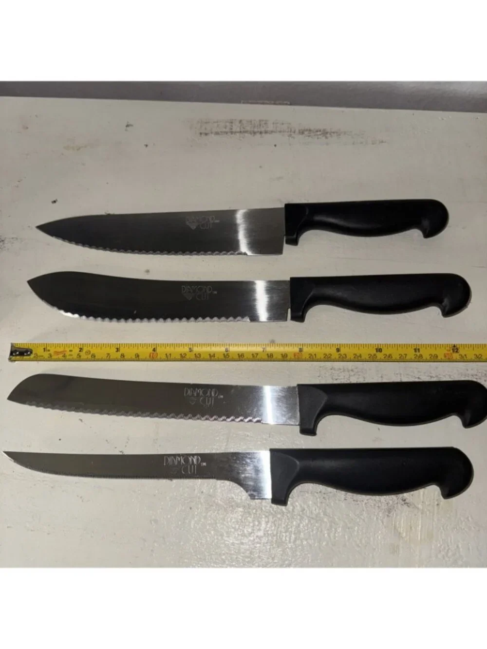 9 Piece Diamond Cut Knife Lot Chef Serrated Steak Kitchen Paring Knives